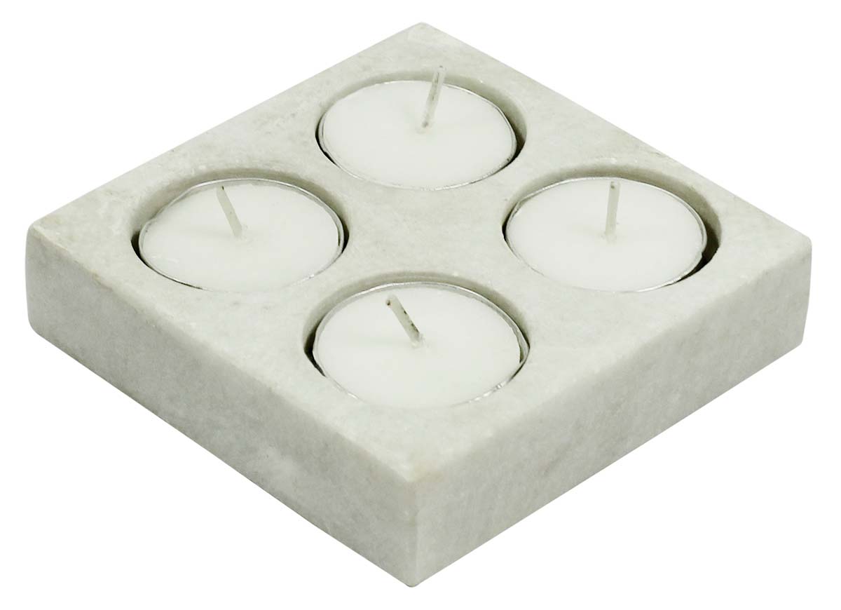 Marble Tea-Light Stand with 4 Slots - 4” White Candle / Votive Holder - Classic-Look Home / Christmas Decor from India - Buy in Bulk Wholesale