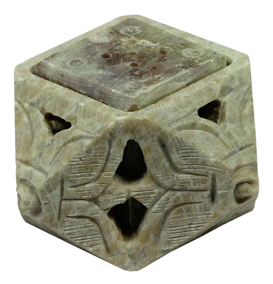 3.4” Soapstone Incense Holder with Open-Work Carving -Antique-Look Incense Stick / Cone Burner in Diamond Shape - Home Decor Essentials from India - Buy in Bulk Wholesale