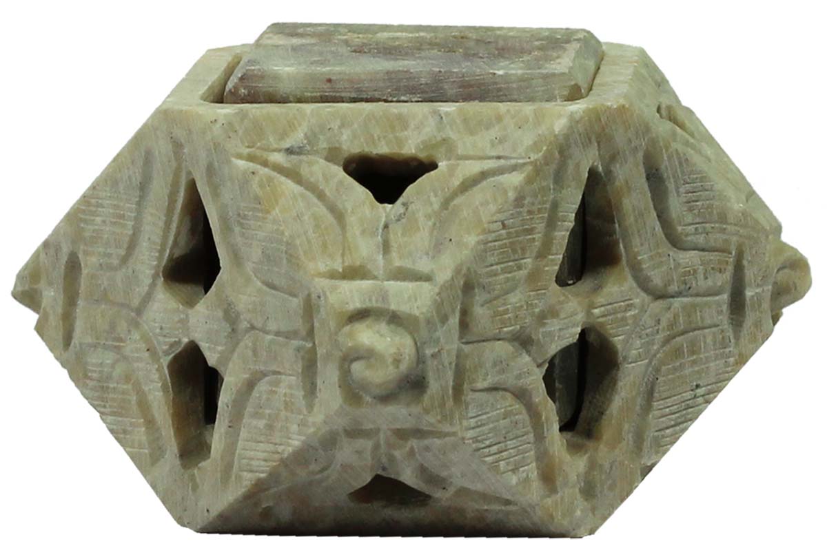 3.4” Soapstone Incense Holder with Open-Work Carving -Antique-Look Incense Stick / Cone Burner in Diamond Shape - Home Decor Essentials from India - Buy in Bulk Wholesale