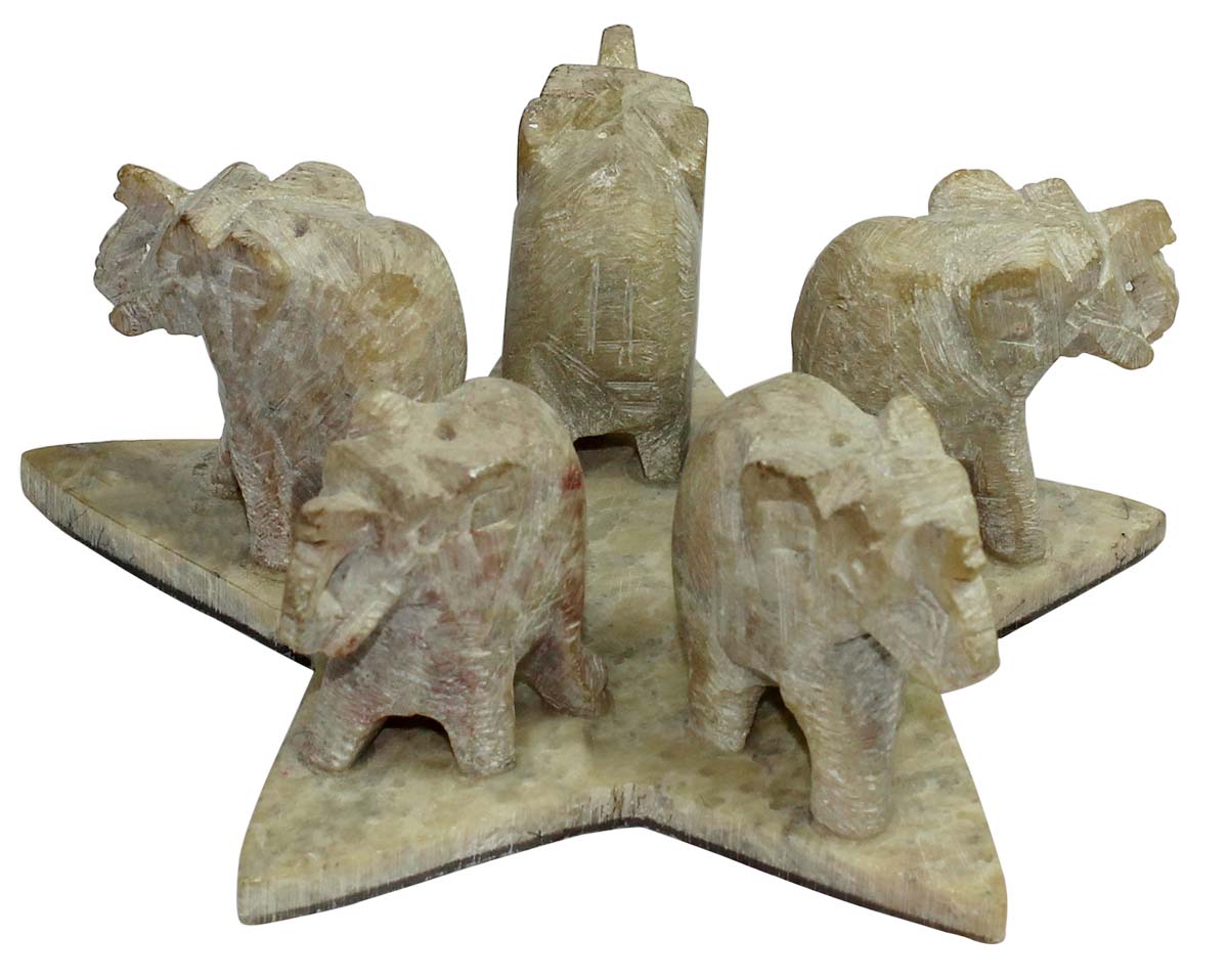 Marble Incense Holder with 5 Elephants - 3.6” Decorative Piece with 5 Incense Stick Slots - Antique-Look Decor / Home Essentials from India - Buy in Bulk Wholesale
