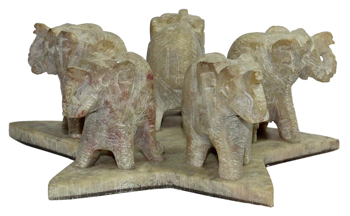 Marble Incense Holder with 5 Elephants - 3.6” Decorative Piece with 5 Incense Stick Slots - Antique-Look Decor / Home Essentials from India - Buy in Bulk Wholesale
