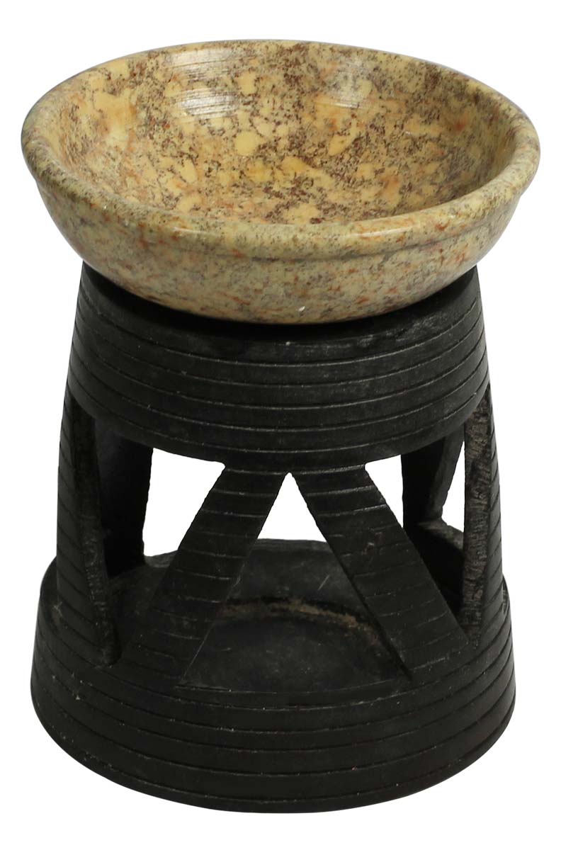 Wholesale 4.2” Palewa Stone Essential Oil Diffuser - Bulk Buy Black and Earthen Color Handcrafted Stone Aromatherapy Wax Melt/Tart Warmer with Separate Receptacle Bowl - Essential Fragrance Accessories from India