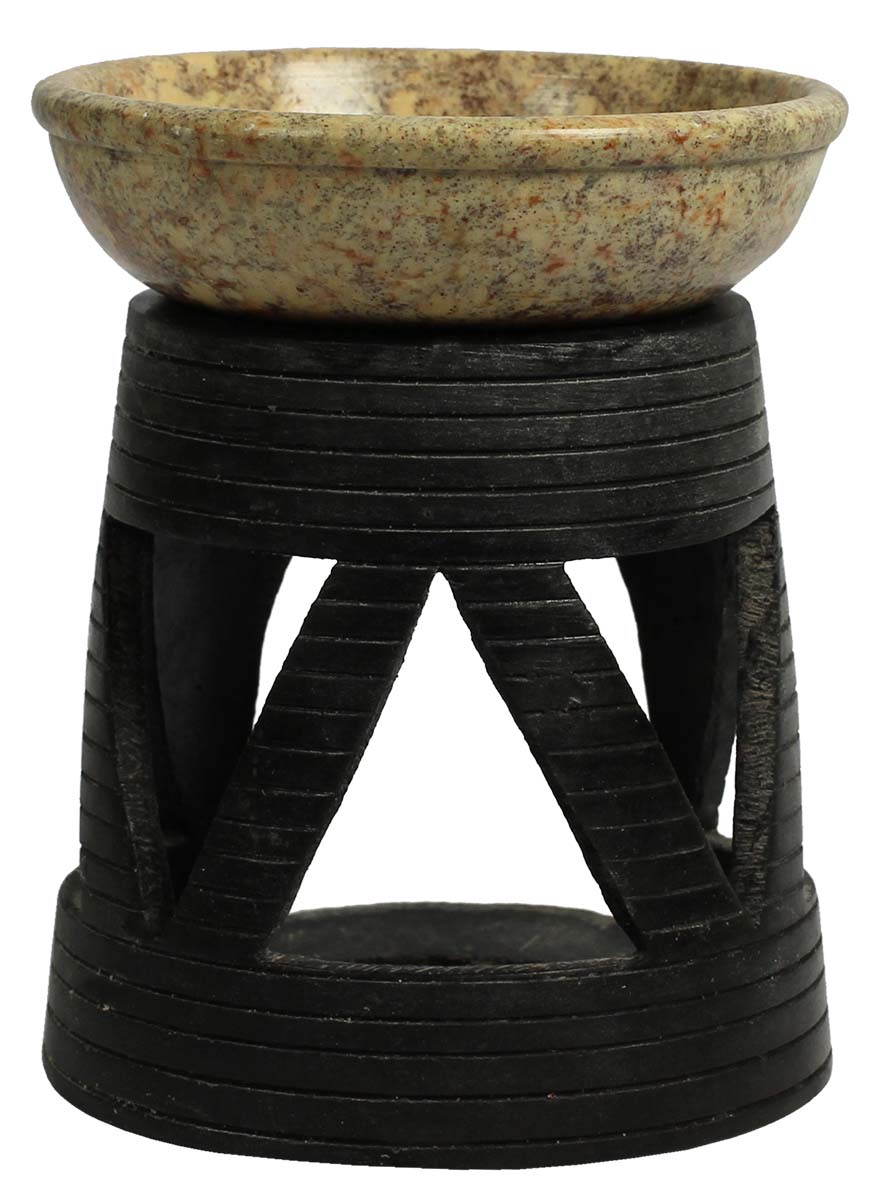 Wholesale 4.2” Palewa Stone Essential Oil Diffuser - Bulk Buy Black and Earthen Color Handcrafted Stone Aromatherapy Wax Melt/Tart Warmer with Separate Receptacle Bowl - Essential Fragrance Accessories from India