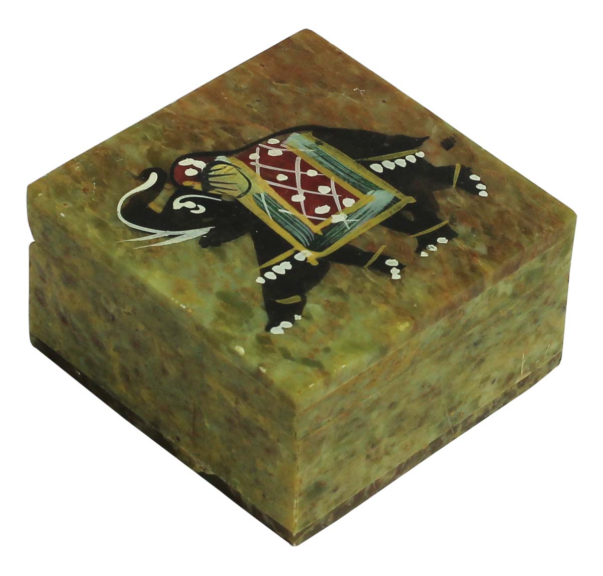 Source 3” Marble Jewelry Box in Bulk - Wholesale Handmade Jewelry Box/Trinket Box with Colorful Elephant Motif from India