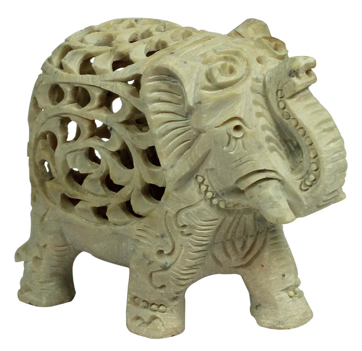 3” Soapstone Elephant with Baby Elephant Inside - Decorative Piece with Lattice Carving - Home Decor / Gifts for Expecting Mothers - Buy in Bulk Wholesale