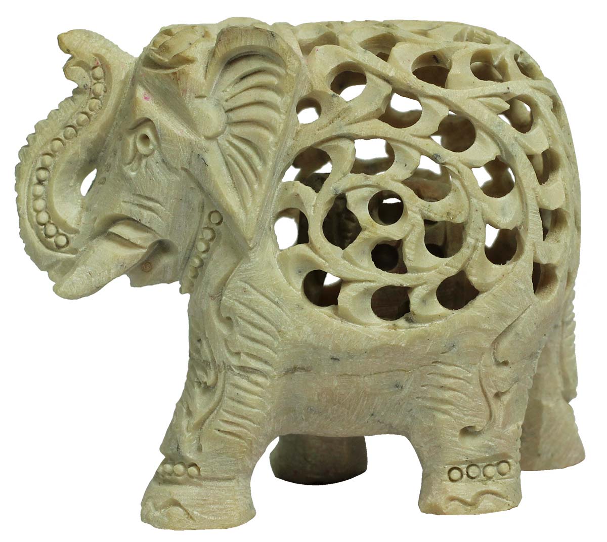 3” Soapstone Elephant with Baby Elephant Inside - Decorative Piece with Lattice Carving - Home Decor / Gifts for Expecting Mothers - Buy in Bulk Wholesale