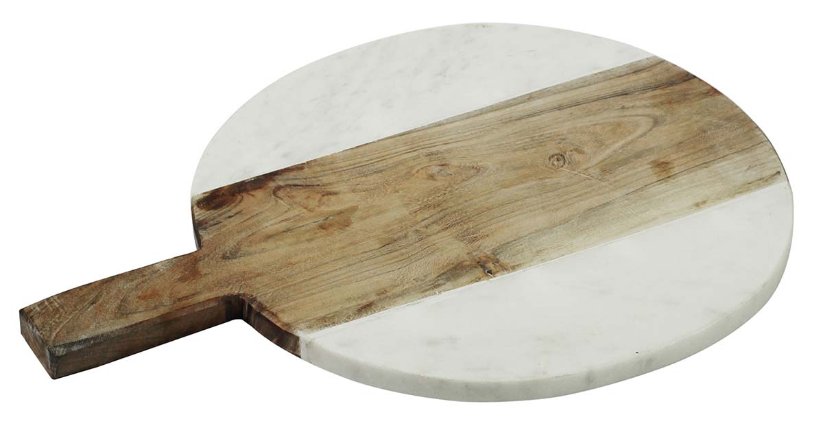 Buy in Bulk Wholesale Round Chopping Board in Wood & Marble - 15.5” Serving/Cutting Board - Stylish Kitchen/Home Accessories from India