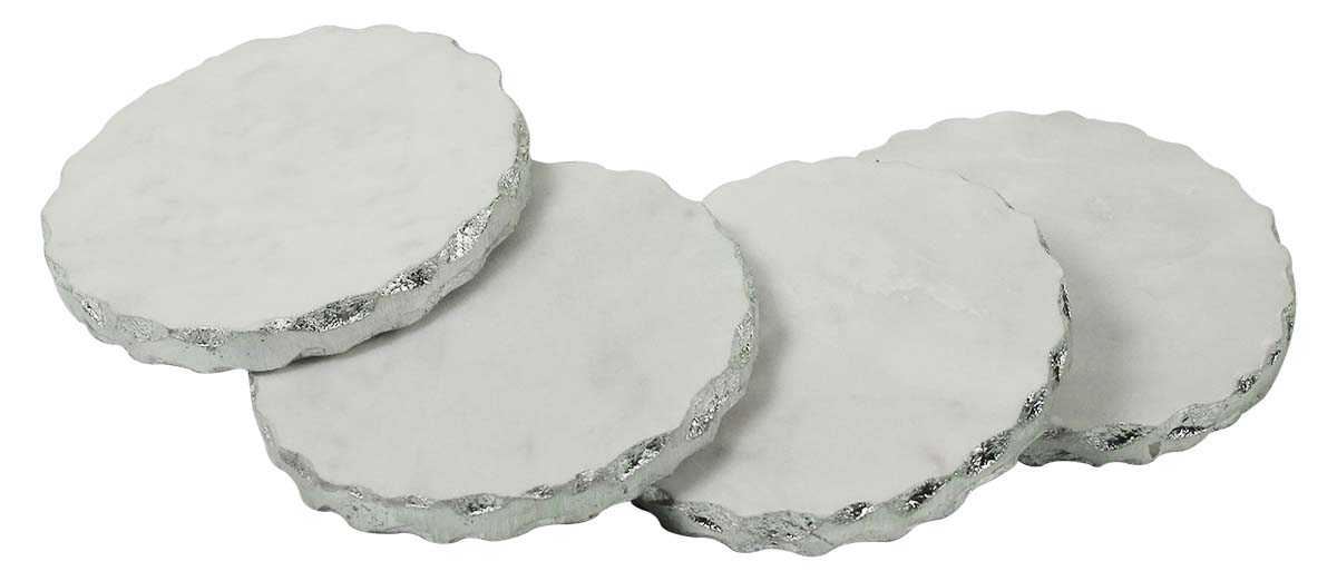 Buy in Bulk Wholesale Marble Coasters with Scalloped Edges - Set of 4 - Stylish Dining/Kitchen Accessories - Home Decor