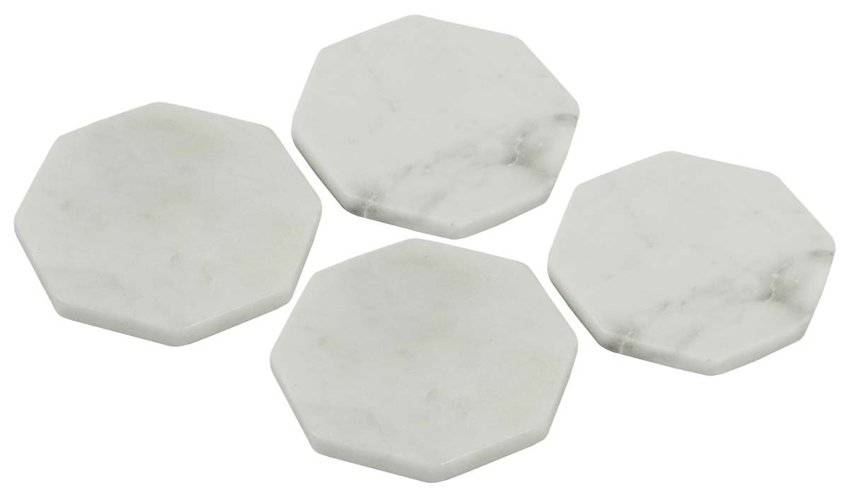 Buy in Bulk Wholesale Octagonal Marble Coasters in White with Natural Texture - Set of 4 - Stylish Dining/Kitchen Accessories - Home Decor