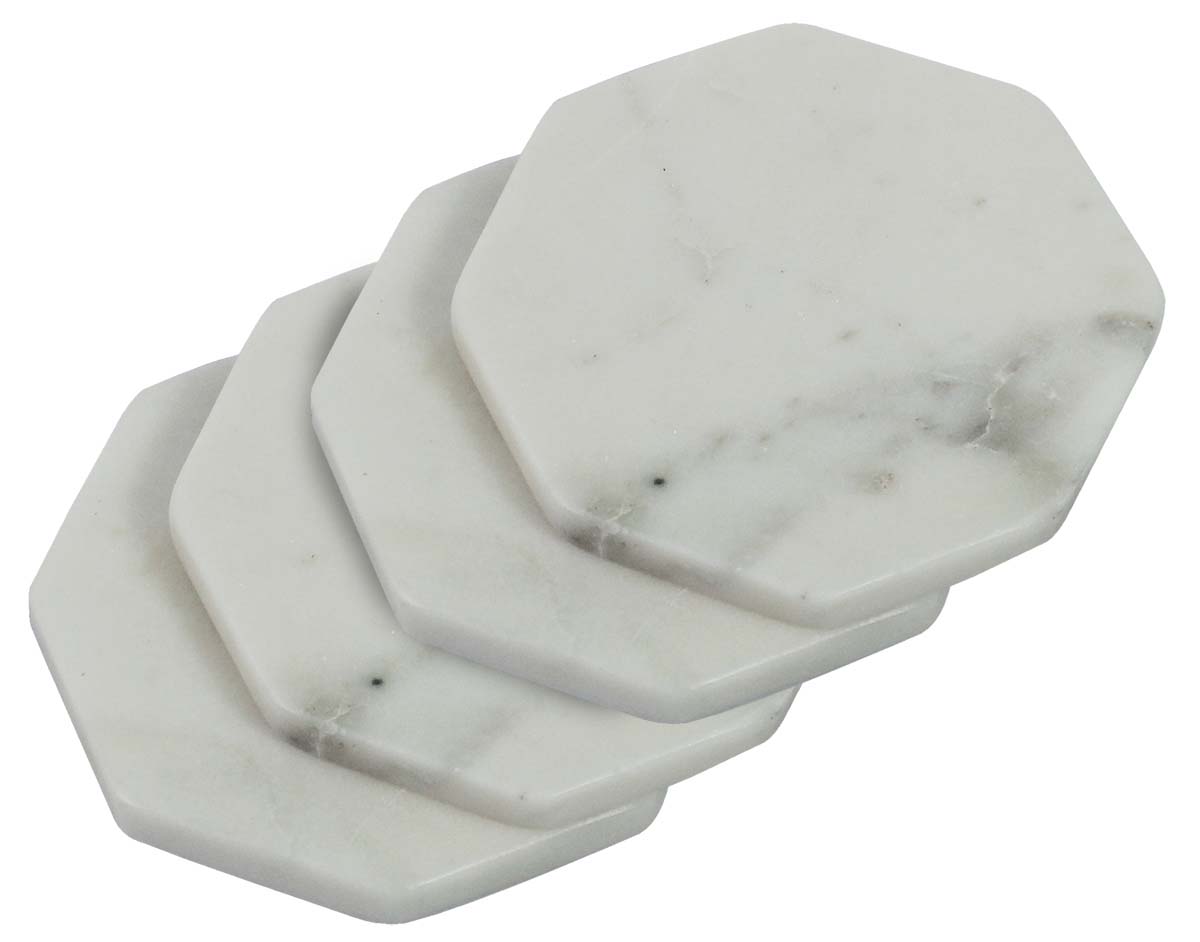 Buy in Bulk Wholesale Octagonal Marble Coasters in White with Natural Texture - Set of 4 - Stylish Dining/Kitchen Accessories - Home Decor