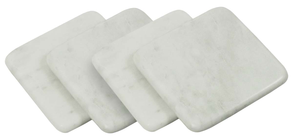 Buy in Bulk Wholesale Square Marble Coasters in White with Natural Texture - Set of 4 - Stylish Dining/Kitchen Accessories - Home Decor