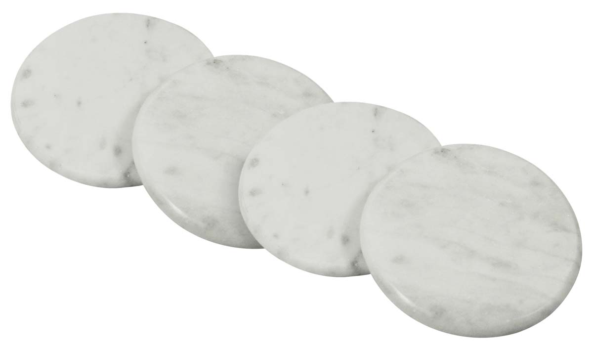Buy in Bulk Wholesale Round Marble Coasters in White with Natural Texture - Set of 4 - Stylish Dining/Kitchen Accessories - Home Decor