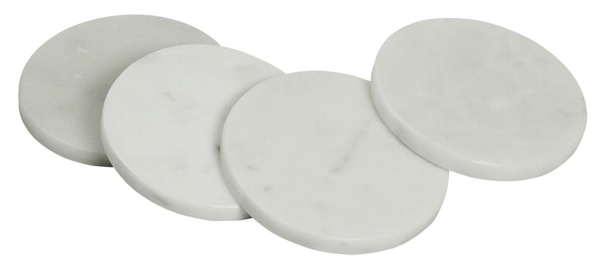 Buy in Bulk Wholesale Round Marble Coasters in White with Natural Texture - Set of 4 - Stylish Dining/Kitchen Accessories - Home Decor