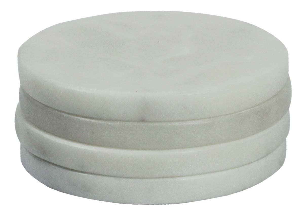 Buy in Bulk Wholesale Round Marble Coasters in White with Natural Texture - Set of 4 - Stylish Dining/Kitchen Accessories - Home Decor