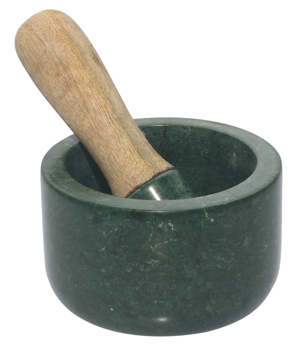 Buy in Bulk Mortar & Pestle – Handmade in Green Marble & Wood – Wholesale Kitchen Accessories