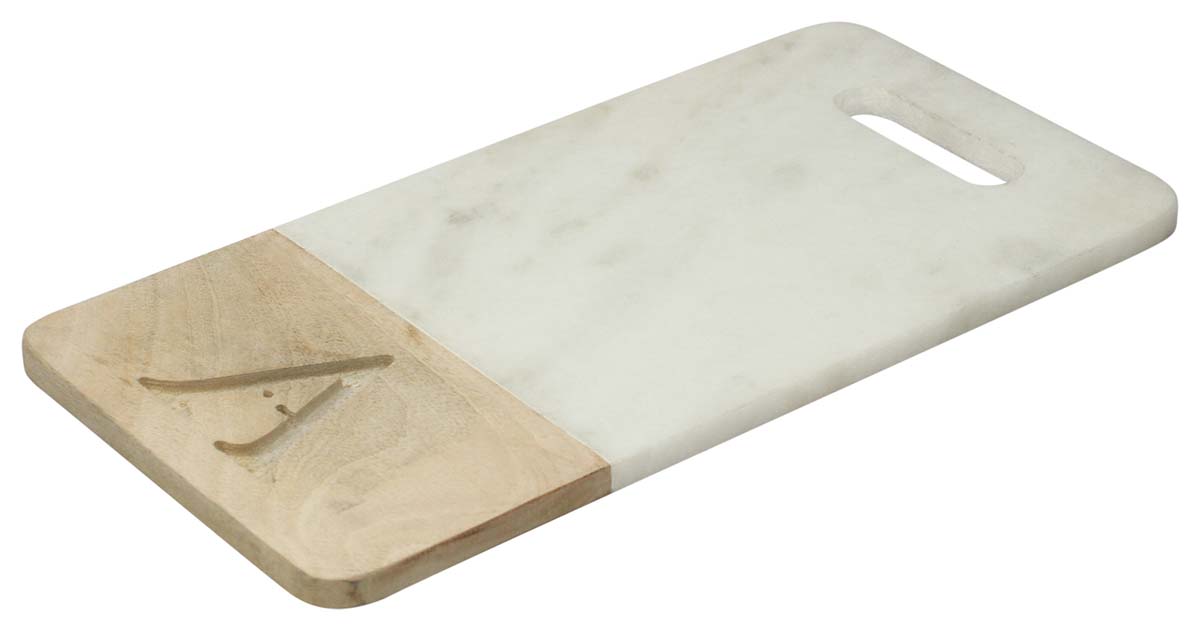Buy Wholesale Cutting Boards – Handmade in White Marble & Wood – Engraved A Alphabet – Kitchen Accessories in Bulk