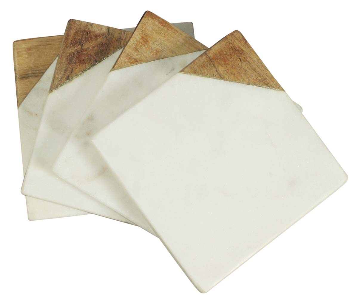 Drink Coasters Wholesale – Set of 4 Square-Shaped Drink Coasters – Hand-Carved in Marble & Wood – Table-Top Accessories