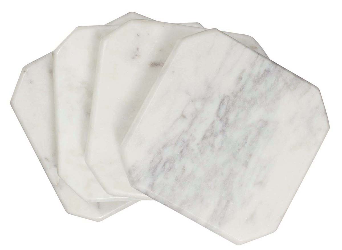 Drink Coasters Wholesale – Set of 4 Drink Coasters – Hand-Carved in White Marble – Table-Top Accessories