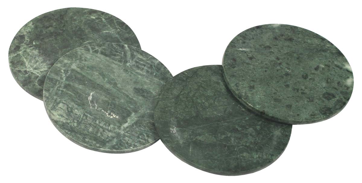 Bulk Drink Coasters – Set of 4 Round Drink Coasters – Hand-Carved in Green Marble – Table-Top Accessories