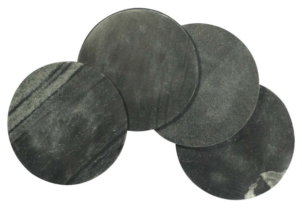 Bulk Drink Coasters – Set of 4 Round Drink Coasters – Hand-Carved in Gray Marble – Table-Top Accessories