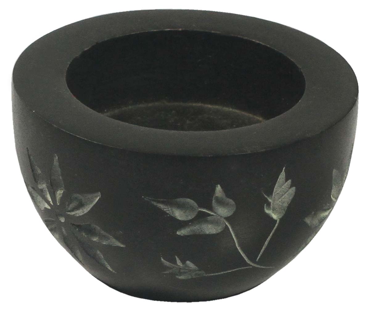 Tea-Light Candle Holders Bulk – Black Holder – U-Shaped – Hand-Carved in Marble – Floral & Leafy Motifs
