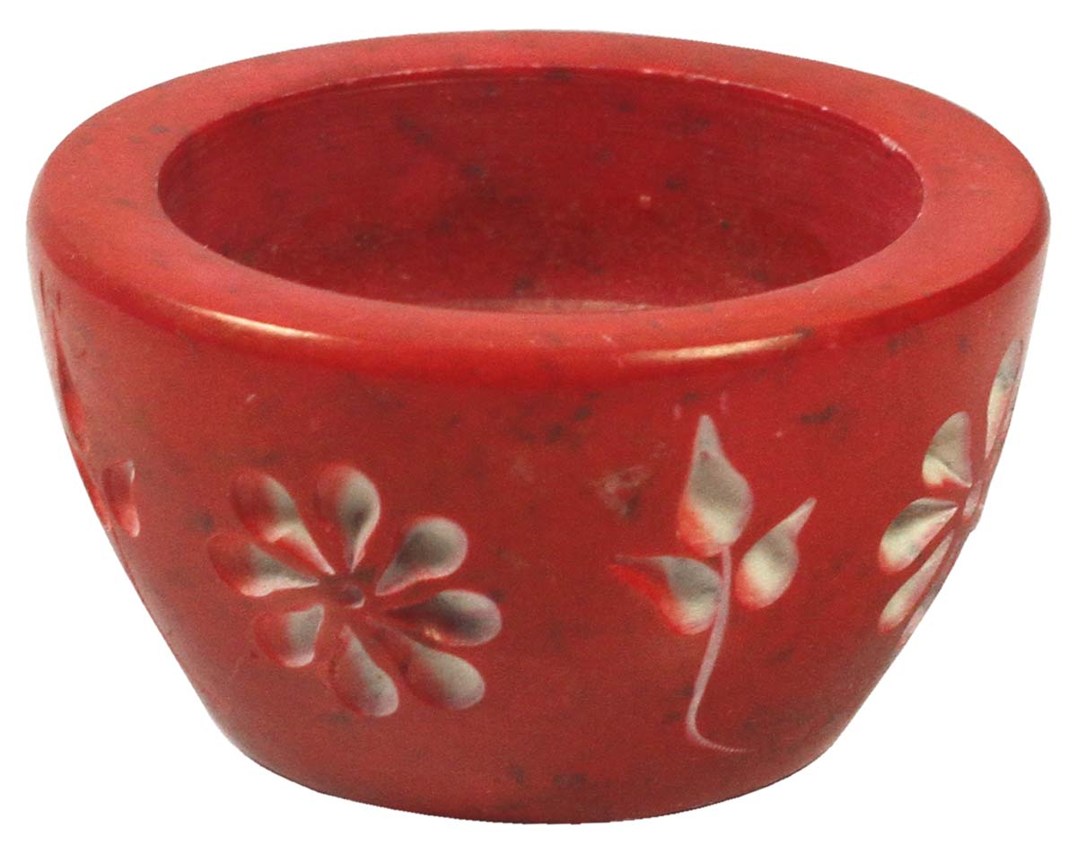 Tea-Light Candle Holders Bulk – Red Holder – U-Shaped – Hand-Carved in Marble – Floral & Leafy Motifs