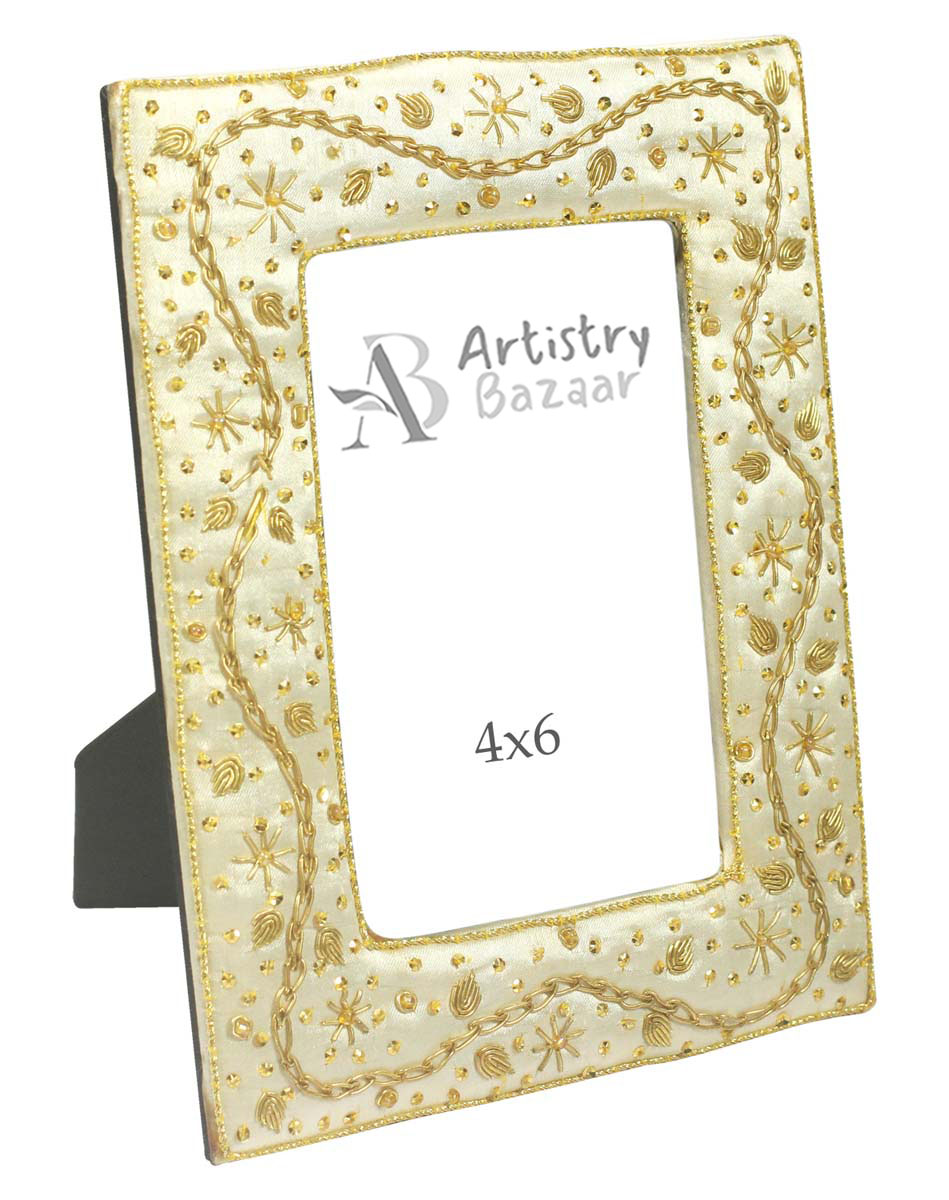 Bulk Picture Frames – Photo Frame with Zari Work – White & Golden Color – Unique Gift Items from India