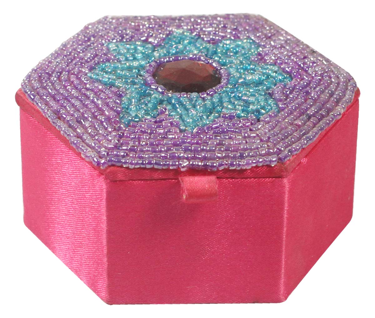 Jewelry Gift Boxes Wholesale – Pink & Purple Box – Octagon-Shaped – Bead Work – Handmade in Fabric & Cardboard