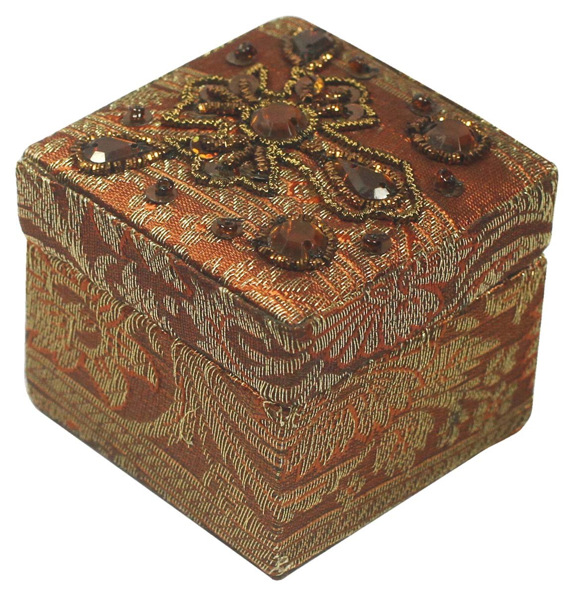 Jewelry Gift Boxes Bulk – Square Box – Brown Color – Dull Golden Zari Work – Handmade in Fabric & Cardboard