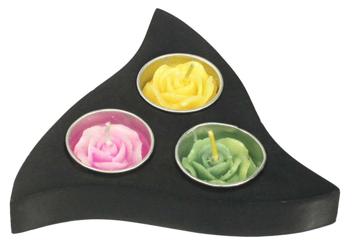 Votive Candle Holders Bulk – Holder for Three Candles – Black – Hand-Carved in Marble