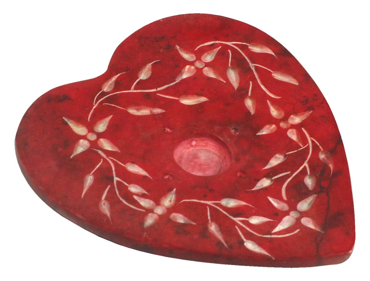 Incense Stick Holder Wholesale – Red Heart-Shaped Holder – Floral & Leafy Motifs