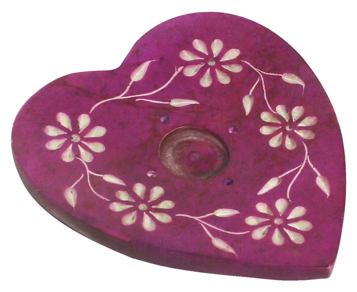 Incense Stick Holder Wholesale – Purple Heart-Shaped Holder – Floral & Leafy Motifs