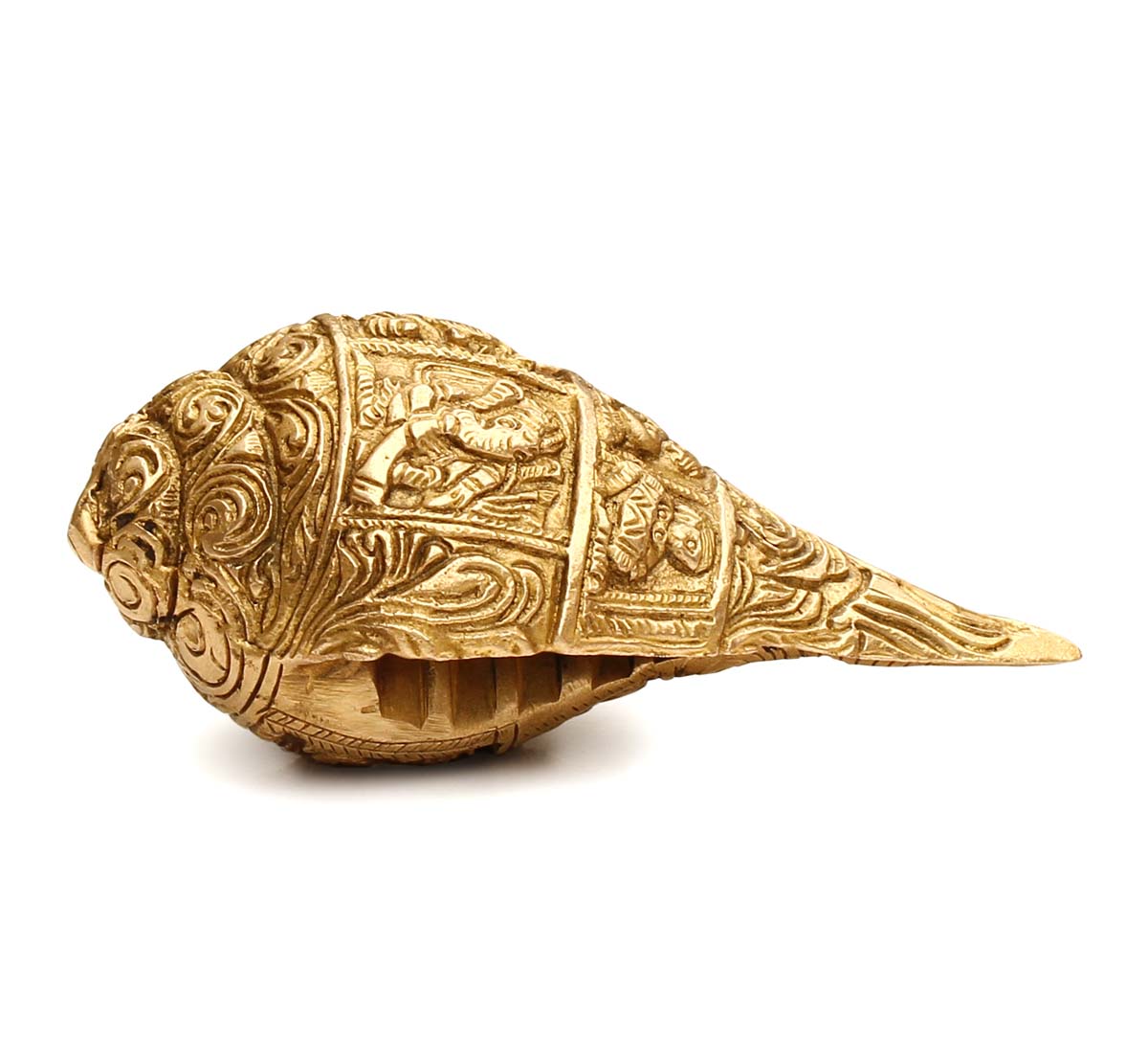 Wholesale 5.2'' Antique Golden Look Metal Conch/Shell/Shankh in Bulk - Auspicious Brass Conch Sculpture Miniature - Home Decor