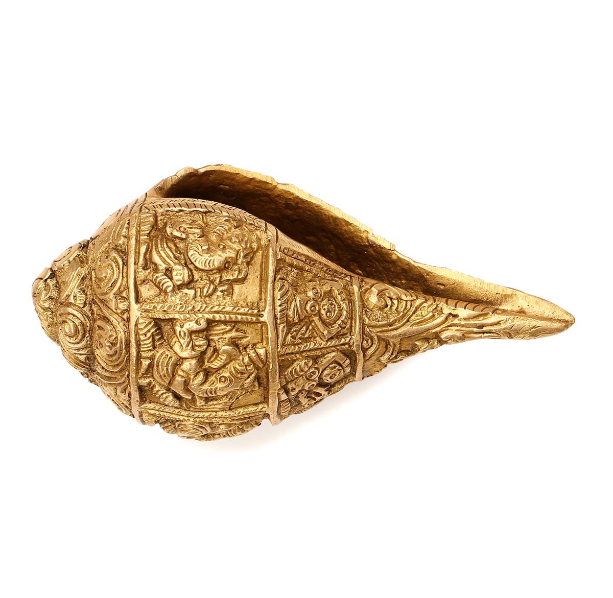 Wholesale 5.2'' Antique Golden Look Metal Conch/Shell/Shankh in Bulk - Auspicious Brass Conch Sculpture Miniature - Home Decor