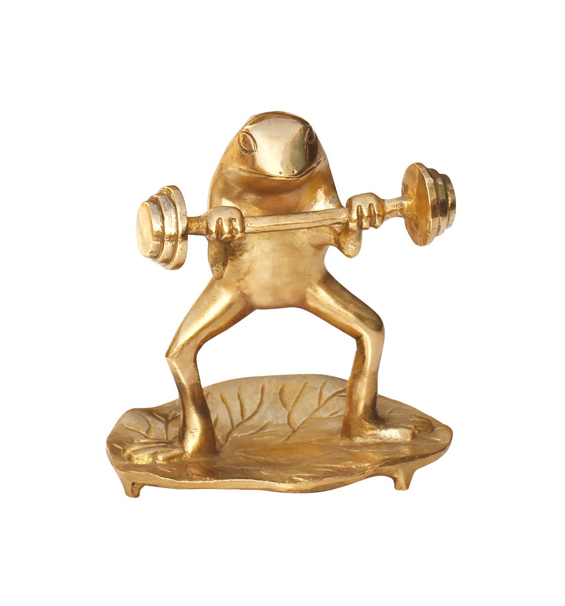 Wholesale 5.5” Fitness Freak Frog Figurine/Statue - Buy in Bulk Handmade Brass Frog Sculpture doing Power Work-out on a Leaf - Good Luck Sculptures - Home & Office Decor