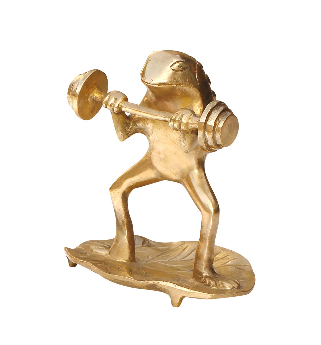 Wholesale 5.5” Fitness Freak Frog Figurine/Statue - Buy in Bulk Handmade Brass Frog Sculpture doing Power Work-out on a Leaf - Good Luck Sculptures - Home & Office Decor