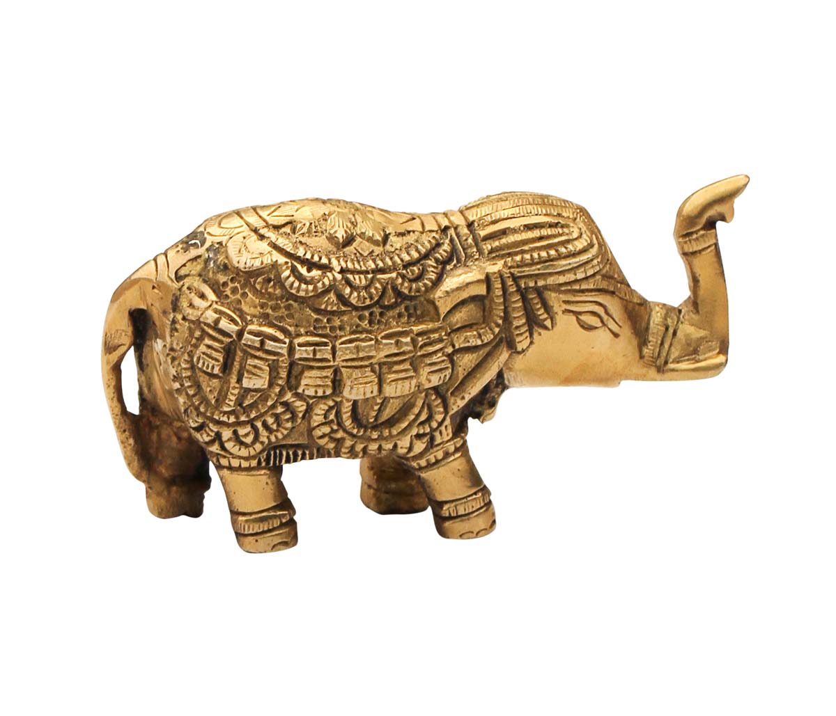 Wholesale 4.2” Trunk up Baby Elephant Metal Figurine - Handmade Brass Baby Elephant Sculpture/Statue from India - Antique-look Statues for Office/Home Decor