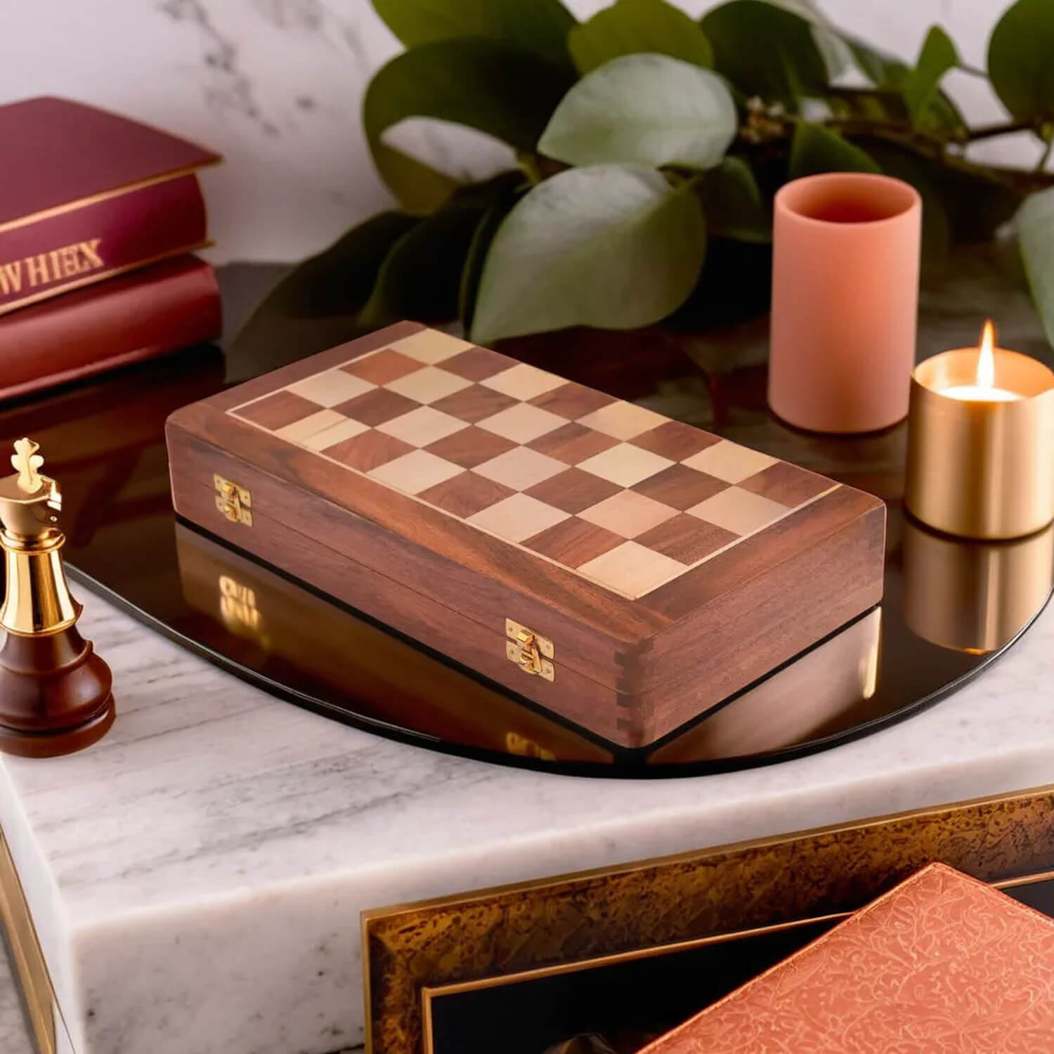 7.5 Inches" Large  Wooden Inlaid Magnetic Chess Set Board For Travel with extra queen