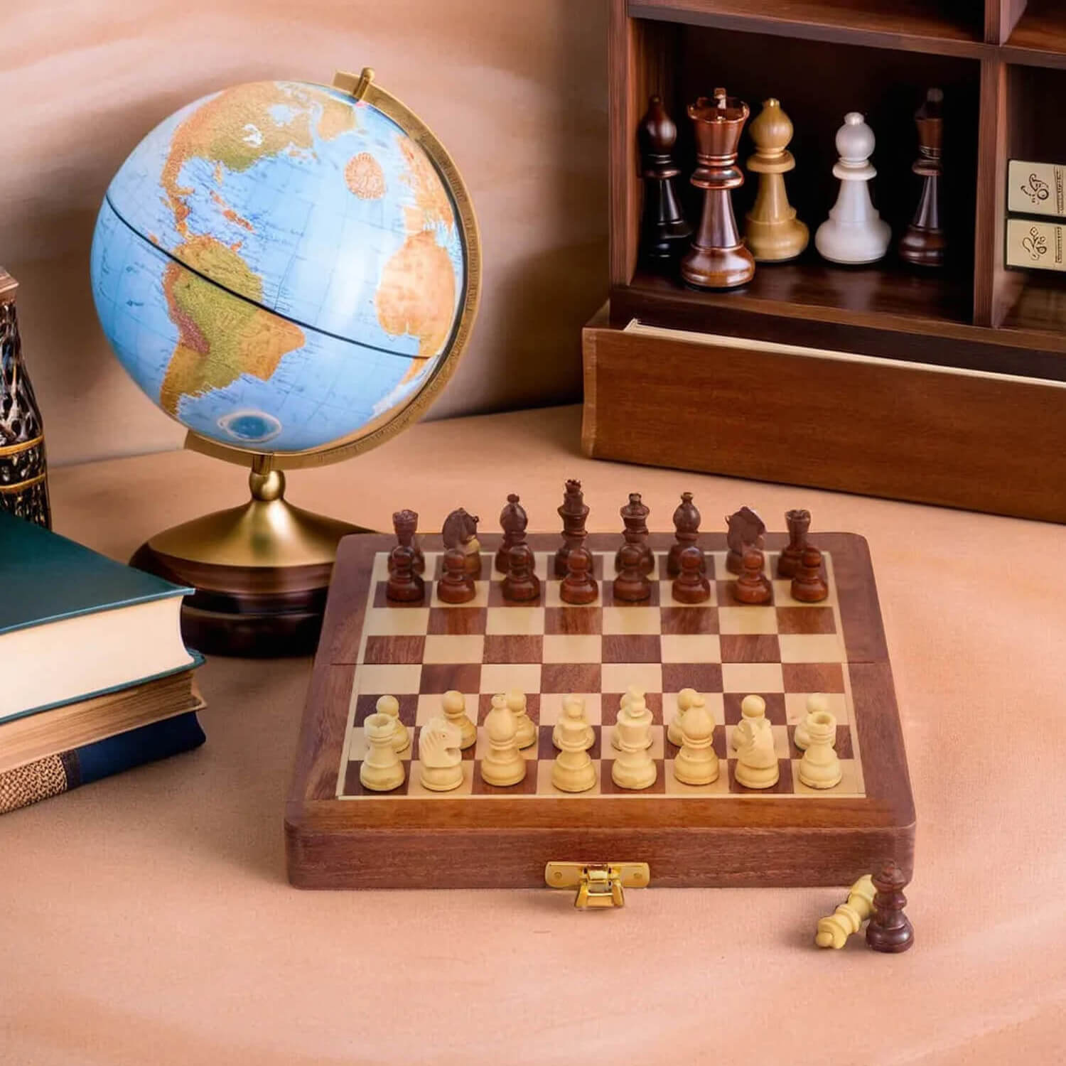 ArtistryBazaar 12 Inches" Large  Wooden Inlaid Magnetic Chess Set Board For Travel with extra queen