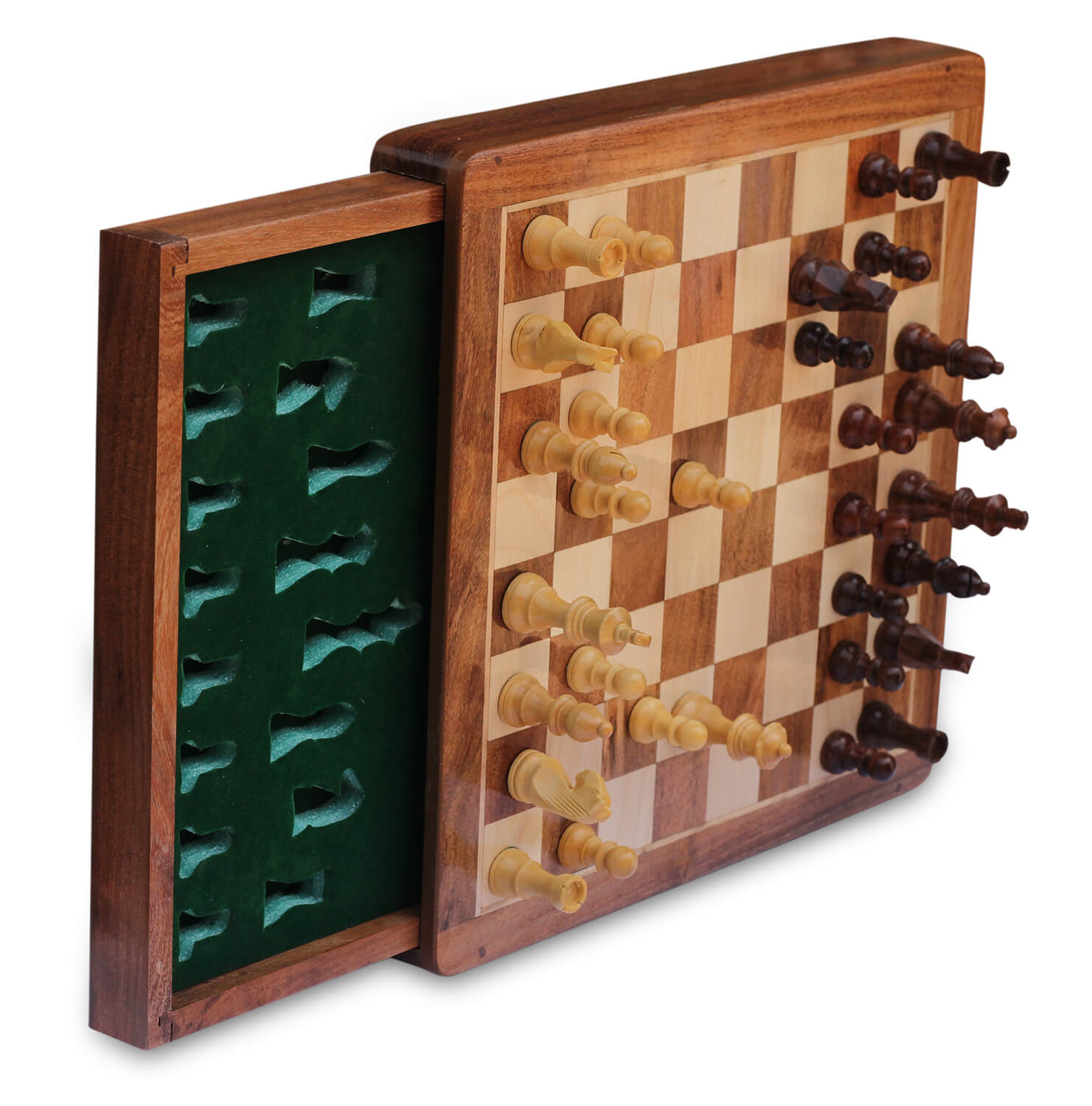 ArtistryBazaar Wooden Magnetic Travel Chess Set With Drawer 10 Inch