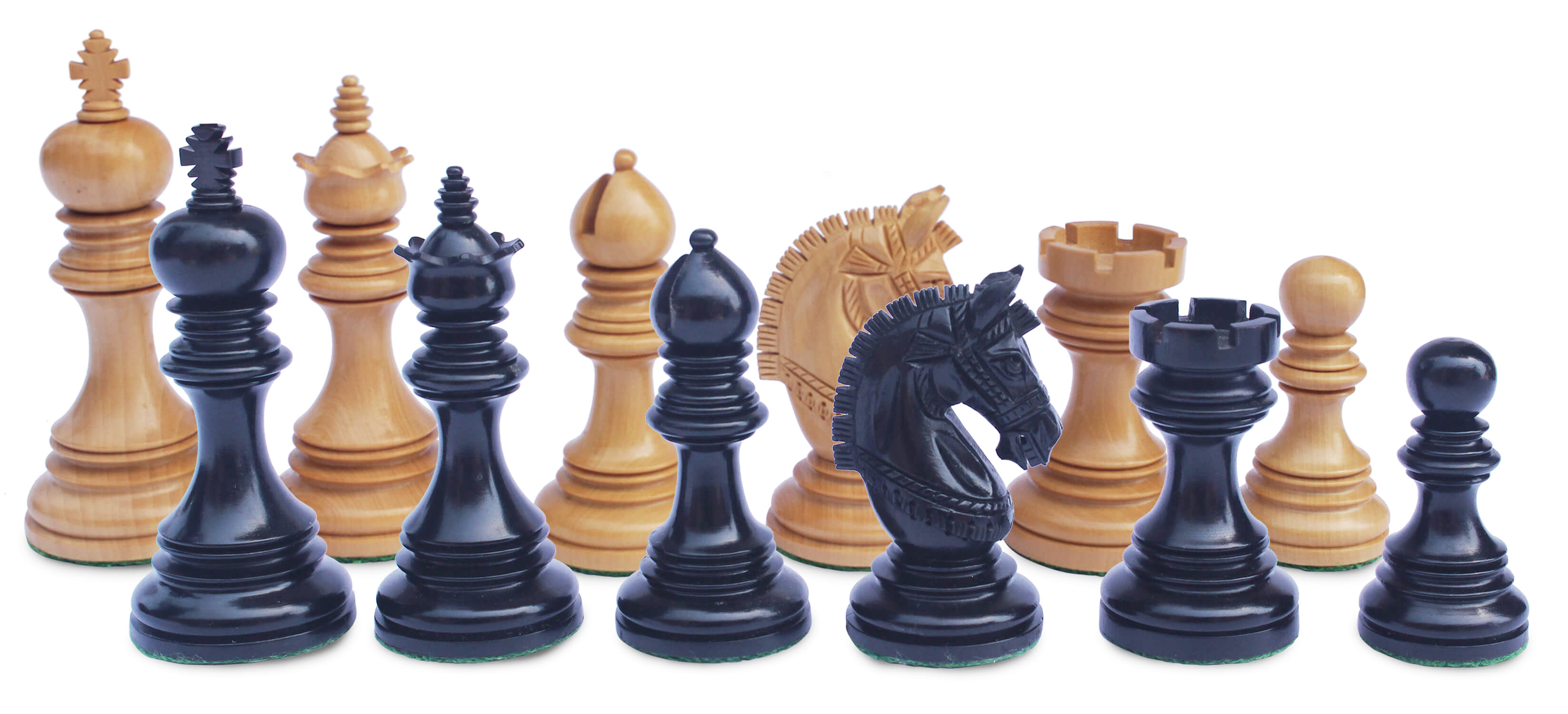 ArtistryBazaar ArtistryBazaar Handcrafted Wooden Chess Pieces 32 Chessmen with  Extra Queens, 4 Inches King Size with Proportional Chess Pieces Made with Finest Indian Ebony Wood and Box Wood