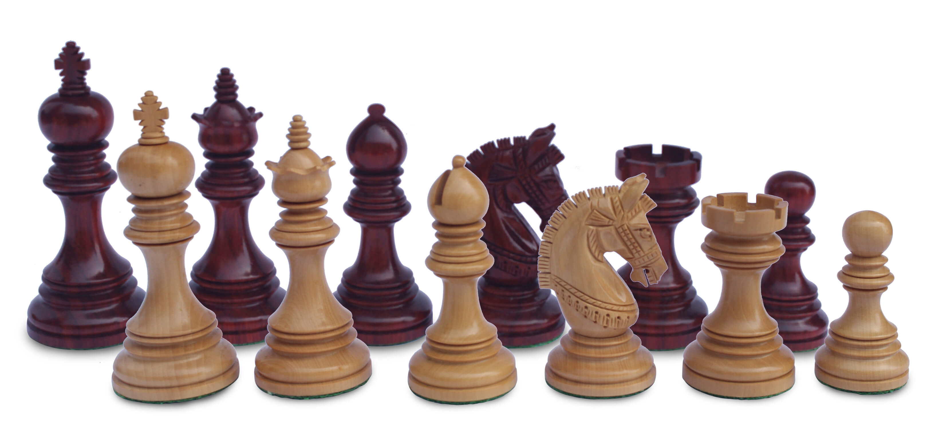 ArtistryBazaar Handcrafted Wooden Chess Pieces 32 Chessmen with Extra Queens, 4 Inches King Size with Proportional Chess Pieces Made with Finest Indian Ebony Wood and Box Wood in Red & White Color