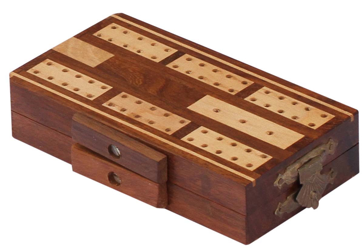 Bulk Wholesale 9” Rectangular Wooden Folding Cribbage Board Box - Handmade Travel-Sized – Natural Wood