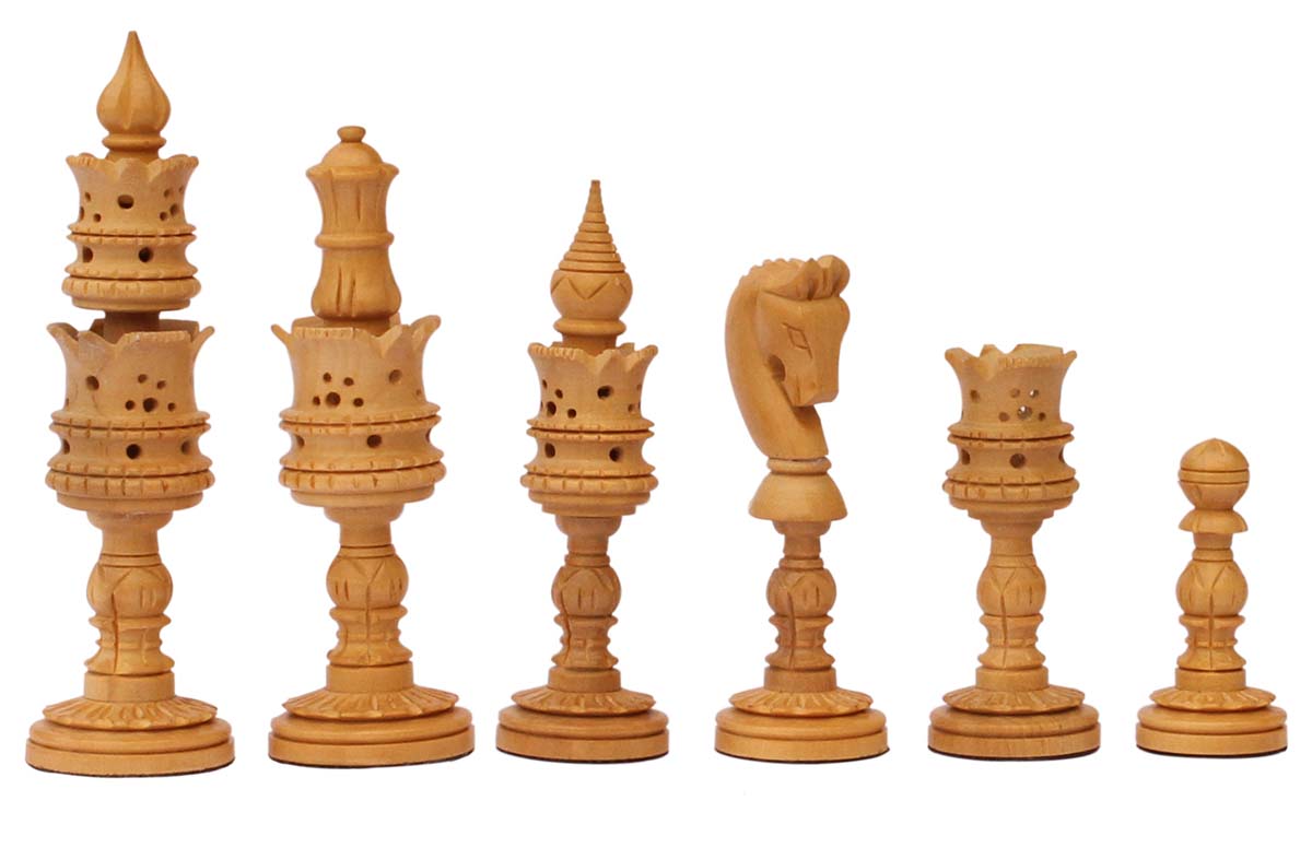 Bulk Wholesale Handmade Wooden Tournament Chessmen – 32 Chess Pieces Uniquely Carved – Solid Natural Wood – Toys & Games
