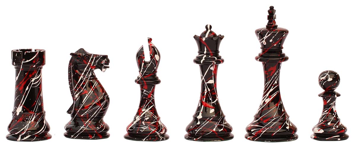 Bulk Wholesale Handmade Wooden Tournament Chessmen – 32 Chess Pieces Splash-Painted – Solid Natural Wood 