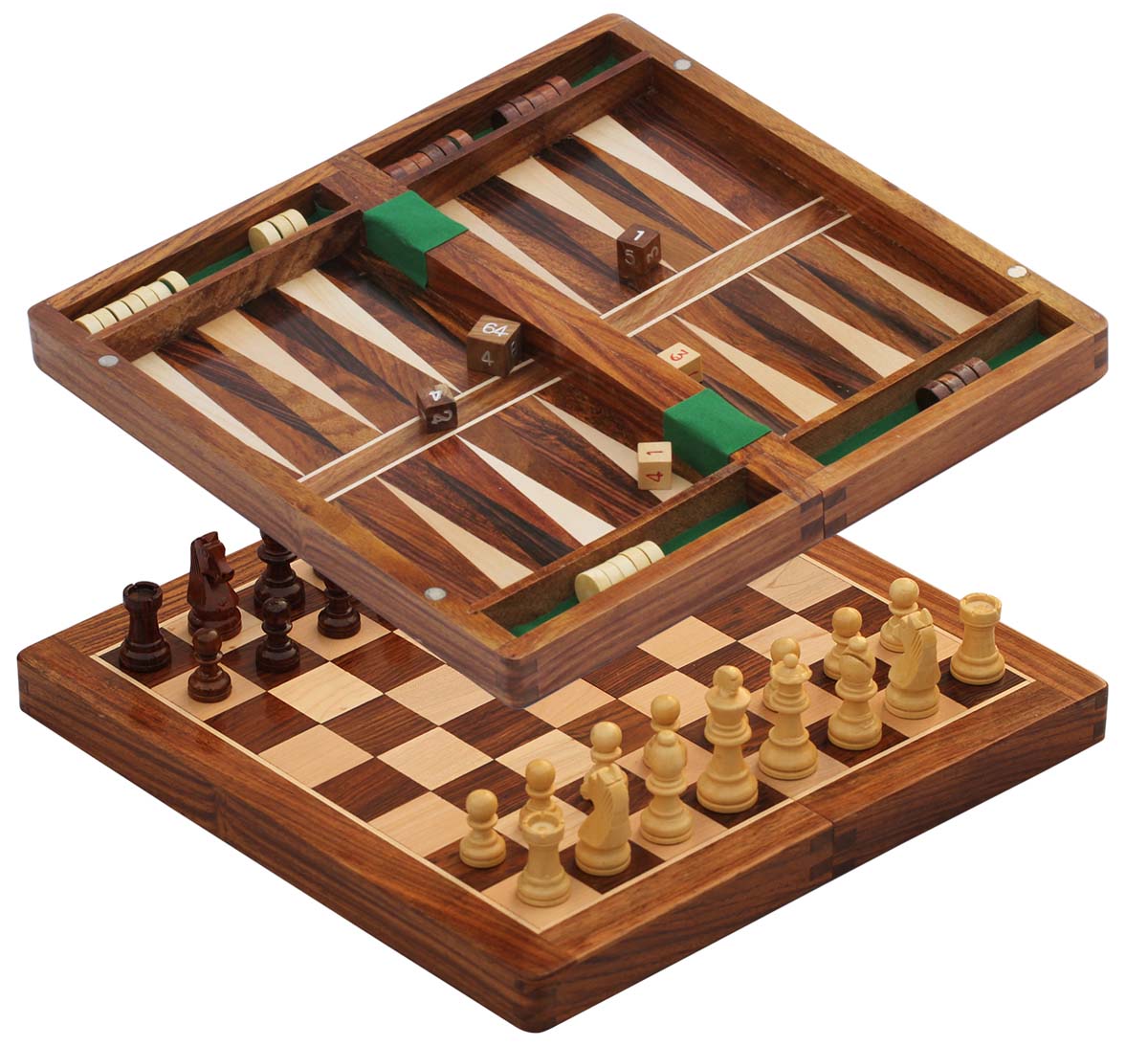  Combo Plays – Handmade 12” Wood Backgammon & Chess Folding Board-Game with Magnetic Pieces  - Buy in Bulk Wholesale