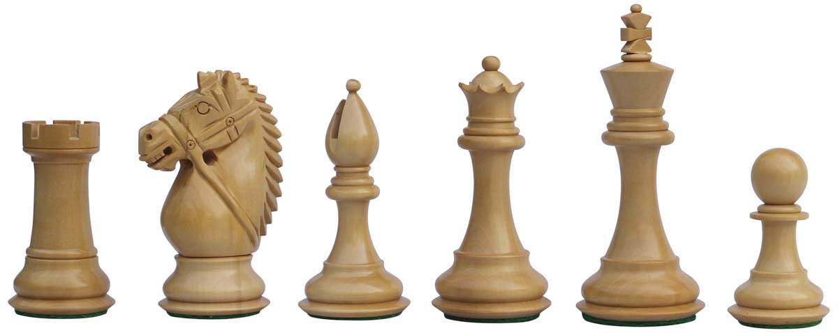 Bulk Wholesale 4” Wooden Staunton Design Chessmen in Beige & Black Color with Rein Knights – Hand-Carved from Boxwood – Chess Pieces / Figurines / Accessories / Unique Gifts from India
