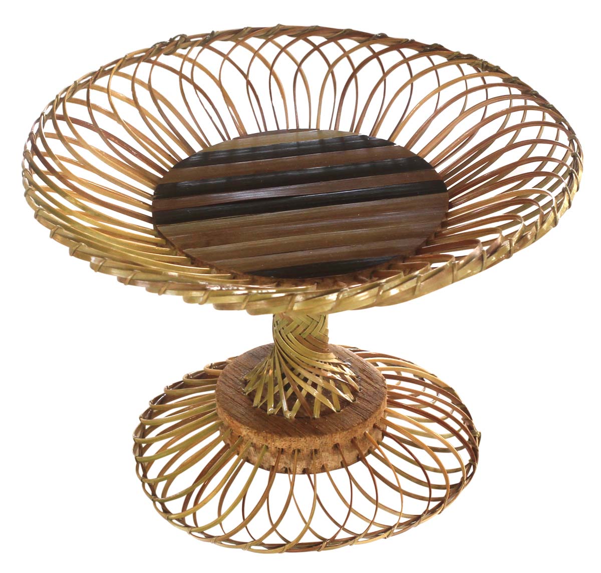 Buy in Bulk Wholesale Hand-Woven Decorative Tray/Fruit Tray in Bamboo - 8.5” Pedestal Dining Table Accessory/Decor from India