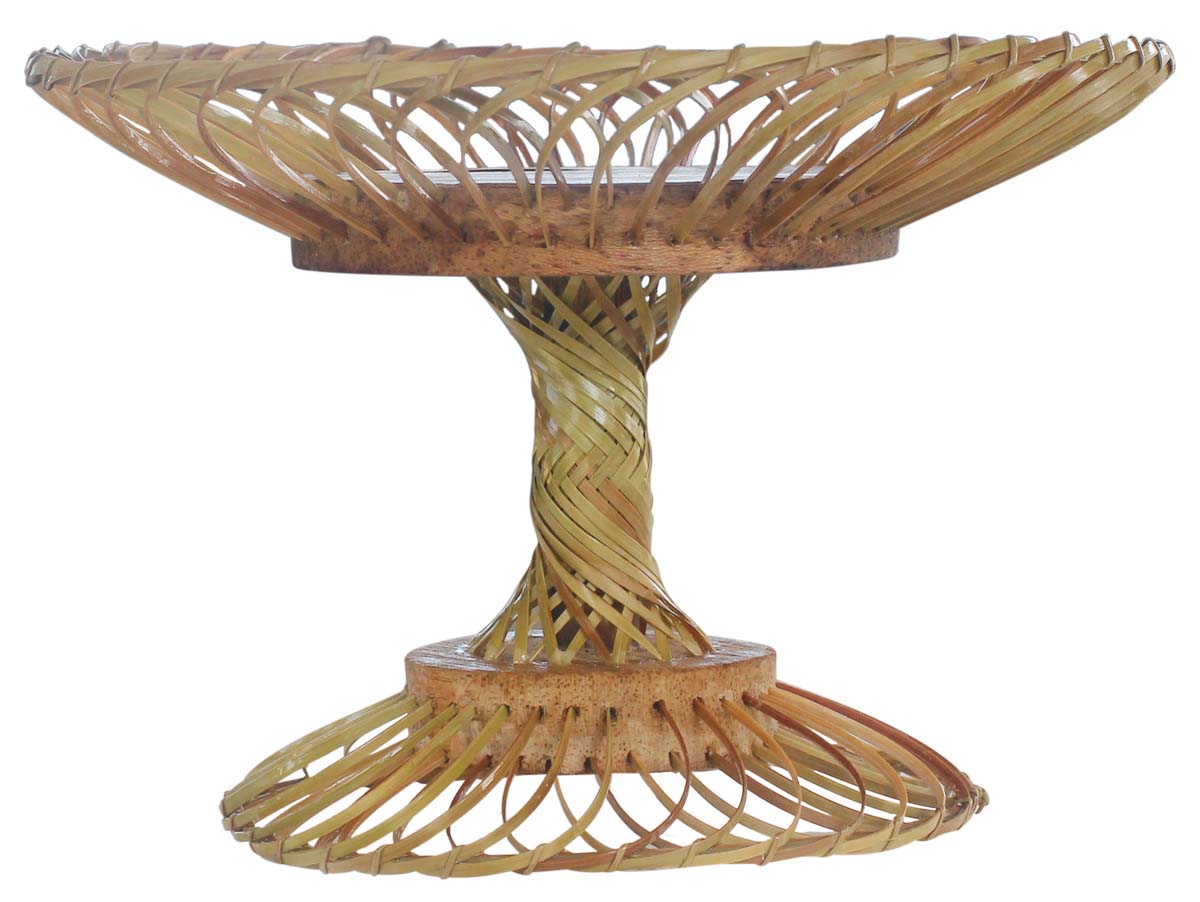 Buy in Bulk Wholesale Decorative Brown Tray/Fruit Tray Hand-Woven in Bamboo - 8.5” Pedestal Dining Table Accessory/Decor from India