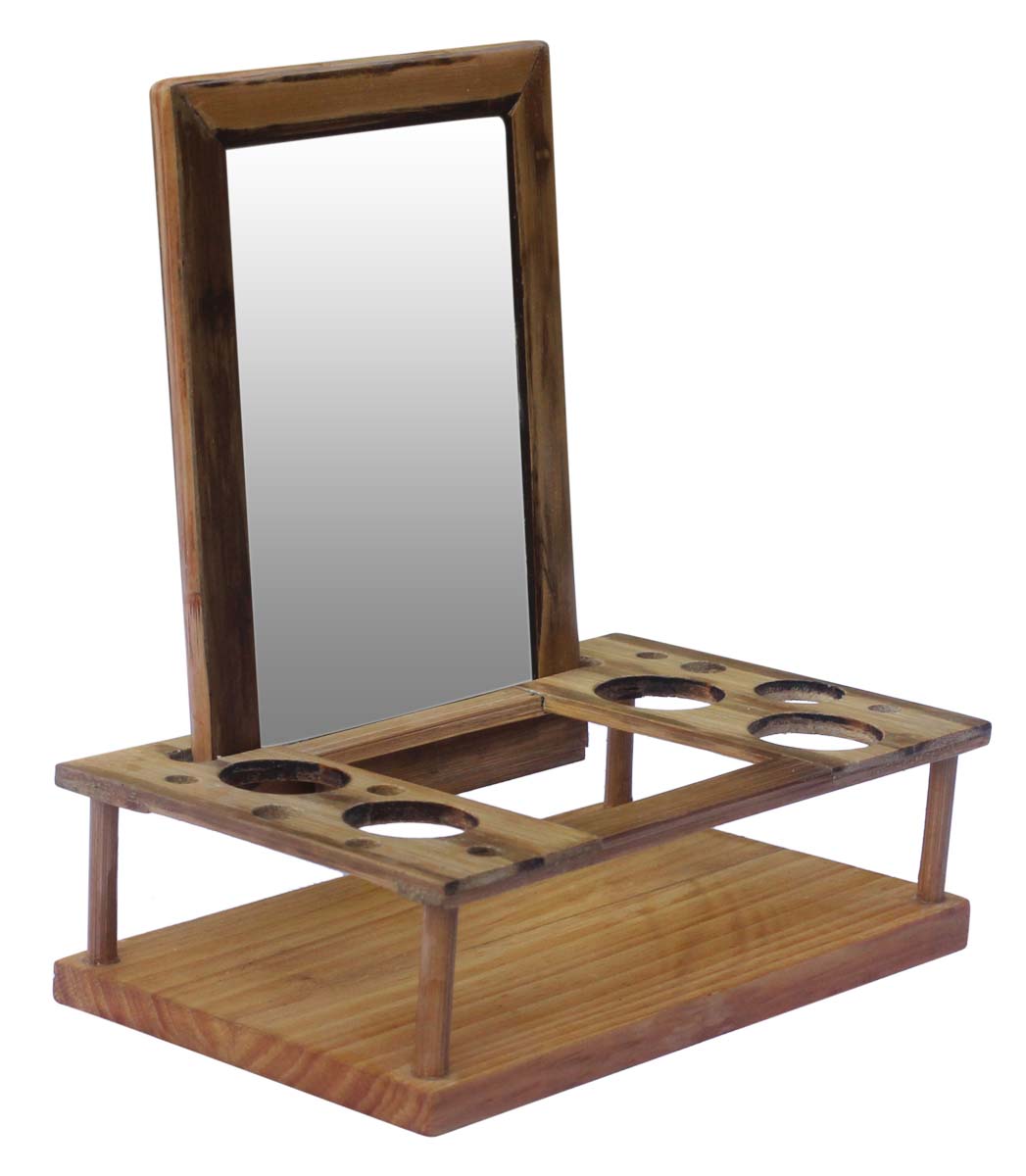 Hand-Crafted Bamboo Make-Up Stand with Mirror & Holders – 8.5” Unique Home Essentials / Gifts for Woman from India  Buy in Bulk Wholesale
